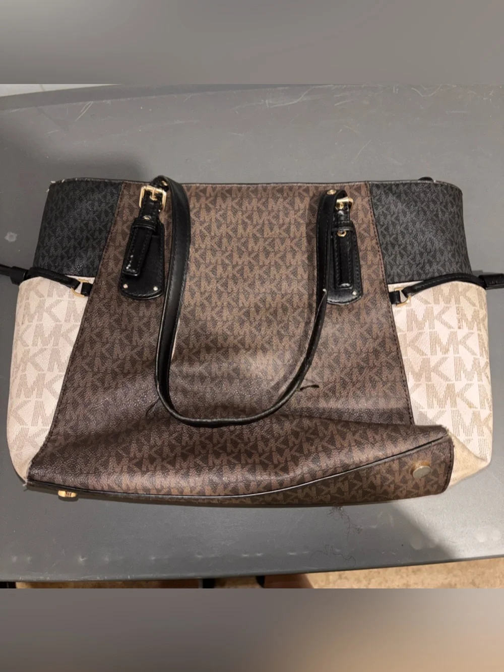 Michael Kors Brown and Black Signature Tote with Cream Accents - Picture 5 of 12